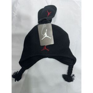 Nike Jordan Infant Baby Hat and Booties Set Black Red 12-24 Months - 2 piece set